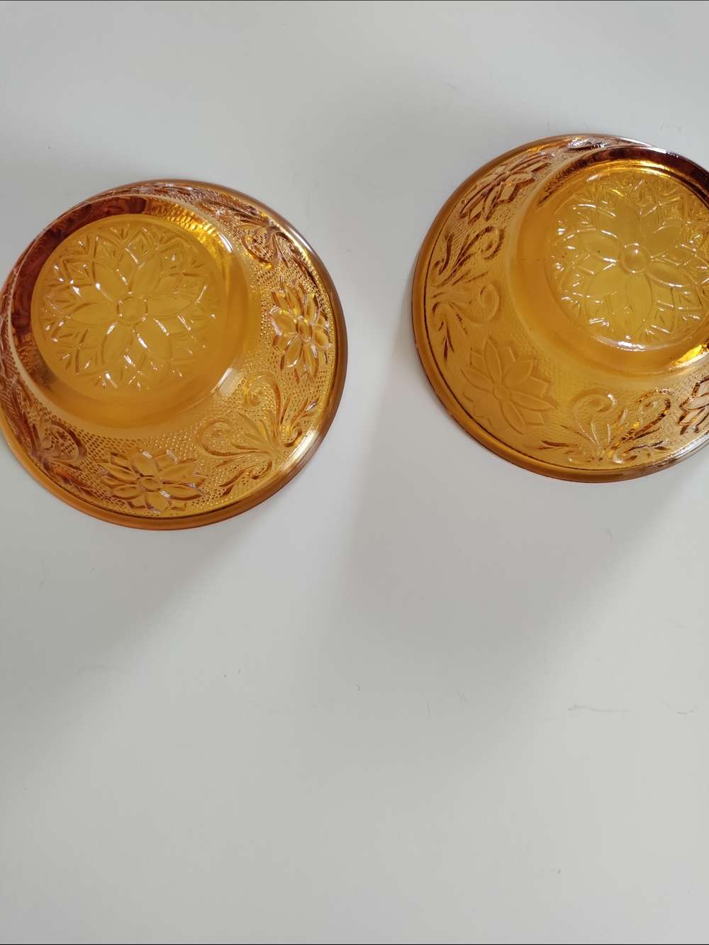 Amber Pressed Glass Serving Bowls - Set of 2
